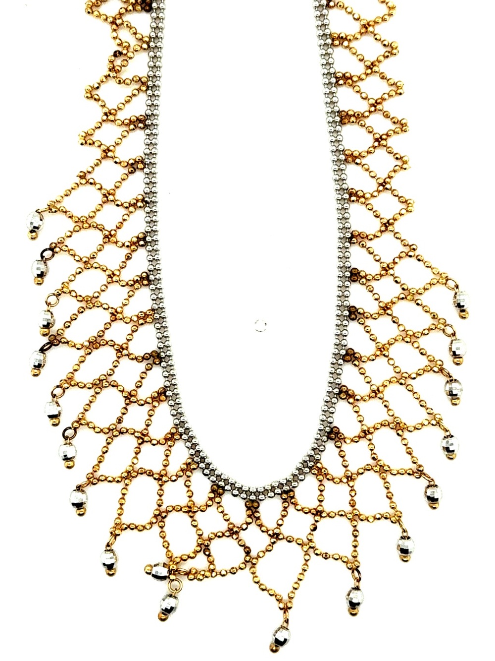 Stunning‎ 14K White/Yellow Gold Beaded Necklace